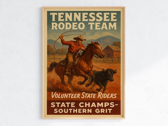 Tennessee Rodeo Team Poster Vintage Western Cowboy Roping Decor