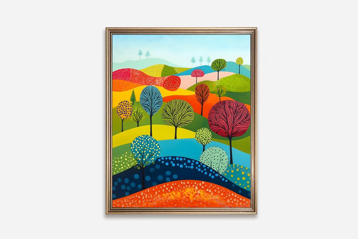 Whimsical Trees Landscape Art Print, Modern Decor