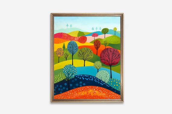 Whimsical Trees Landscape Art Print, Modern Decor