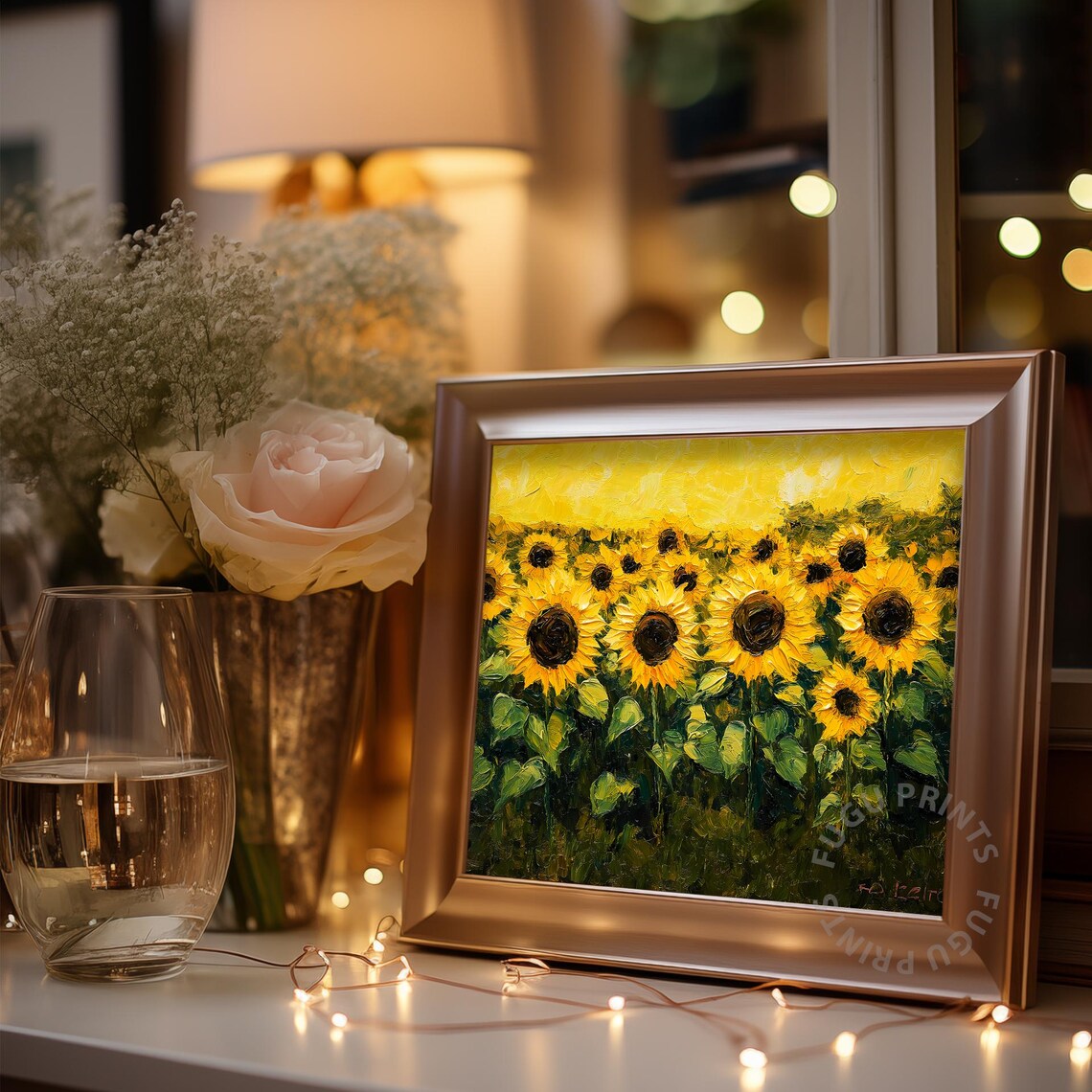 Sunflower Field Art, Impasto Texture Farmhouse Decor - Image 3