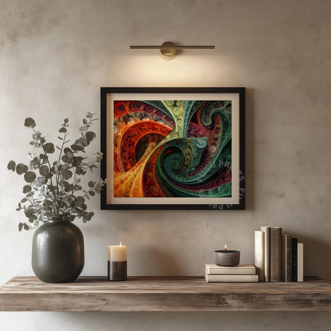 Abstract Swirls Fractal Art Teal Orange Wall Art Modern Home Decor 90 - Image 4
