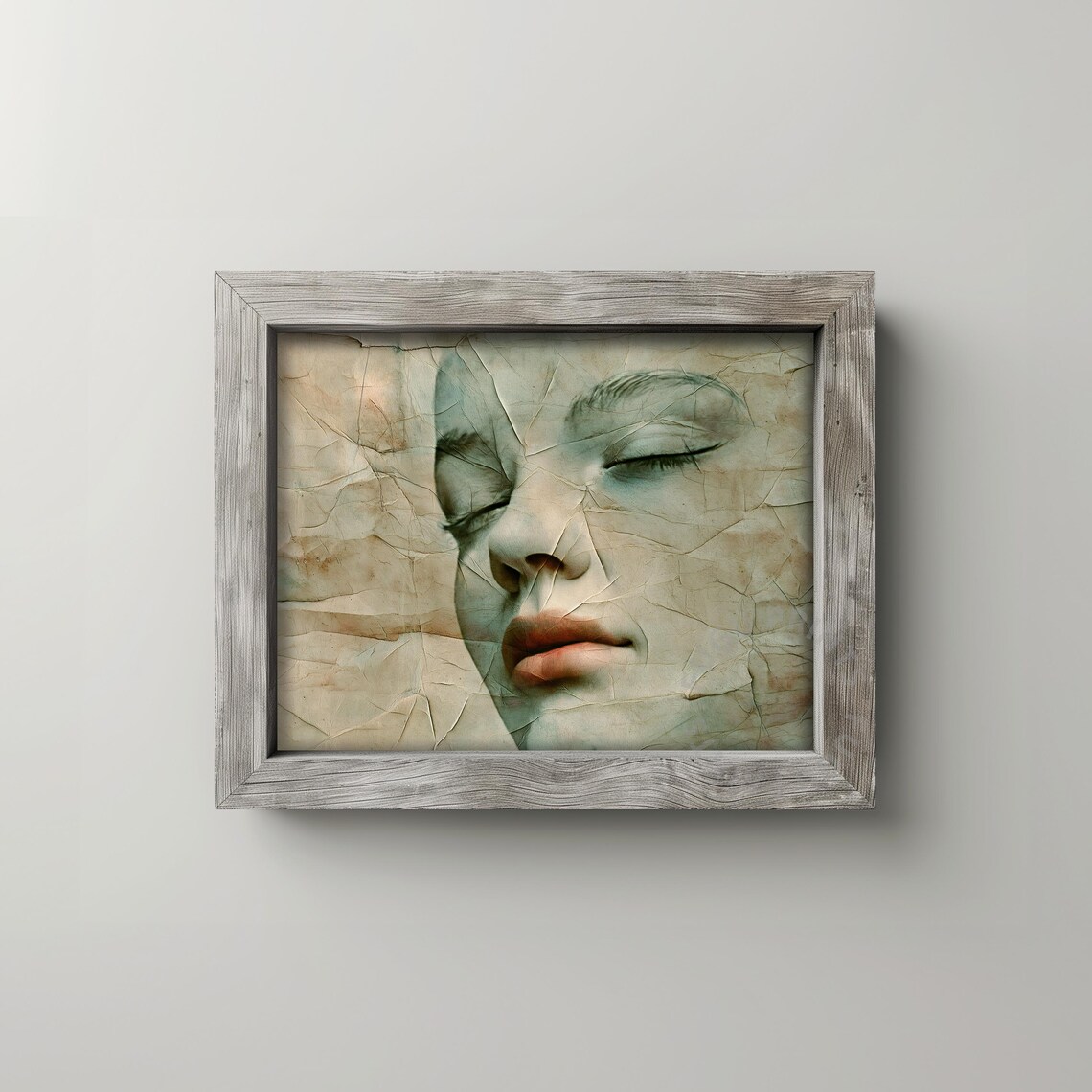 Distressed Vintage Woman Portrait Neutral Cracked Paper Poster - Image 2