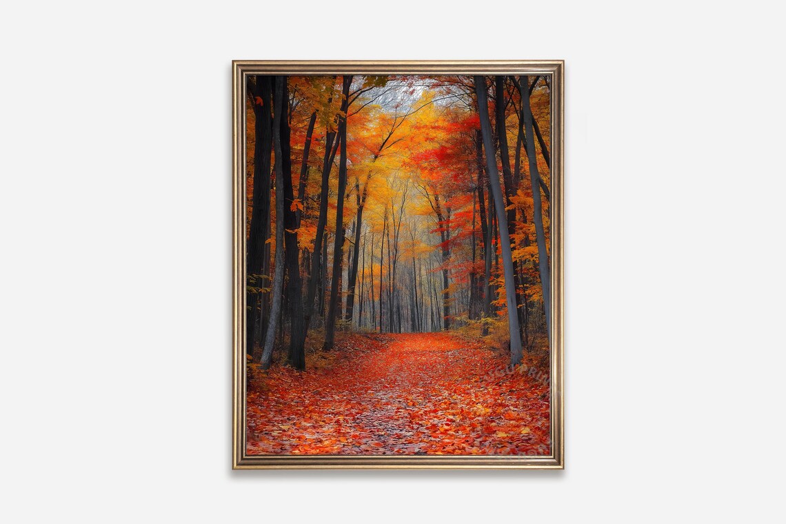 Autumn Forest Path, Fall Colors Landscape