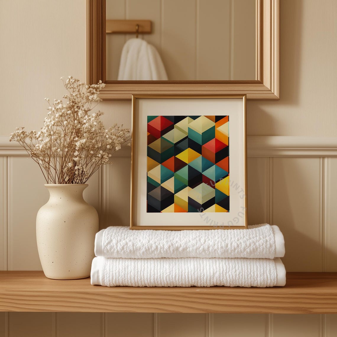 Geometric Cubes Art Mid Century Modern Print Retro Abstract Wall Art Colorful Isometric Design Decor 306 - Image 3