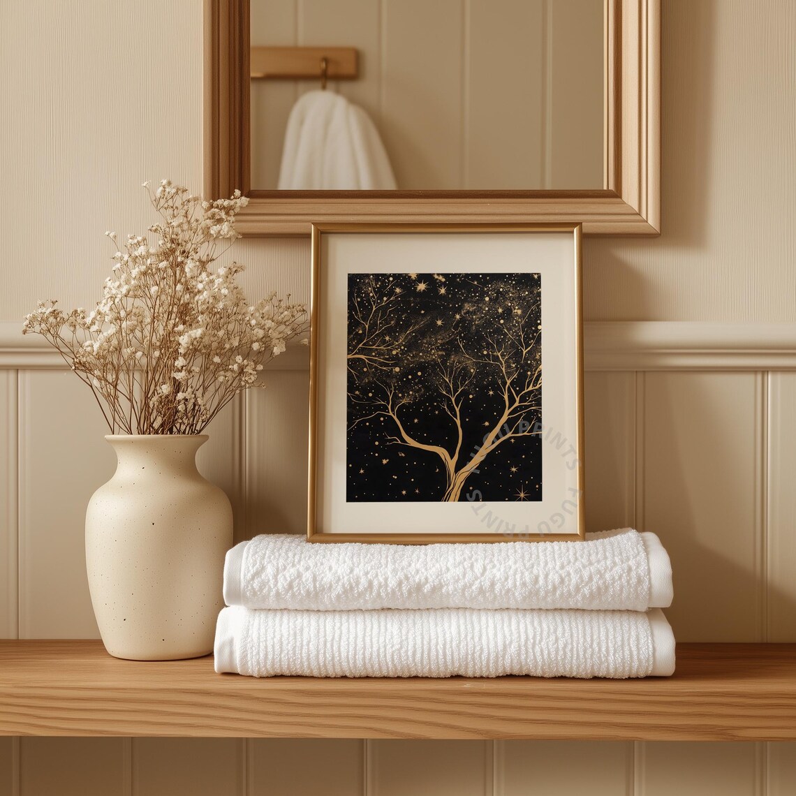 Gold Star Tree, Starry Night Celestial Art - Image 3
