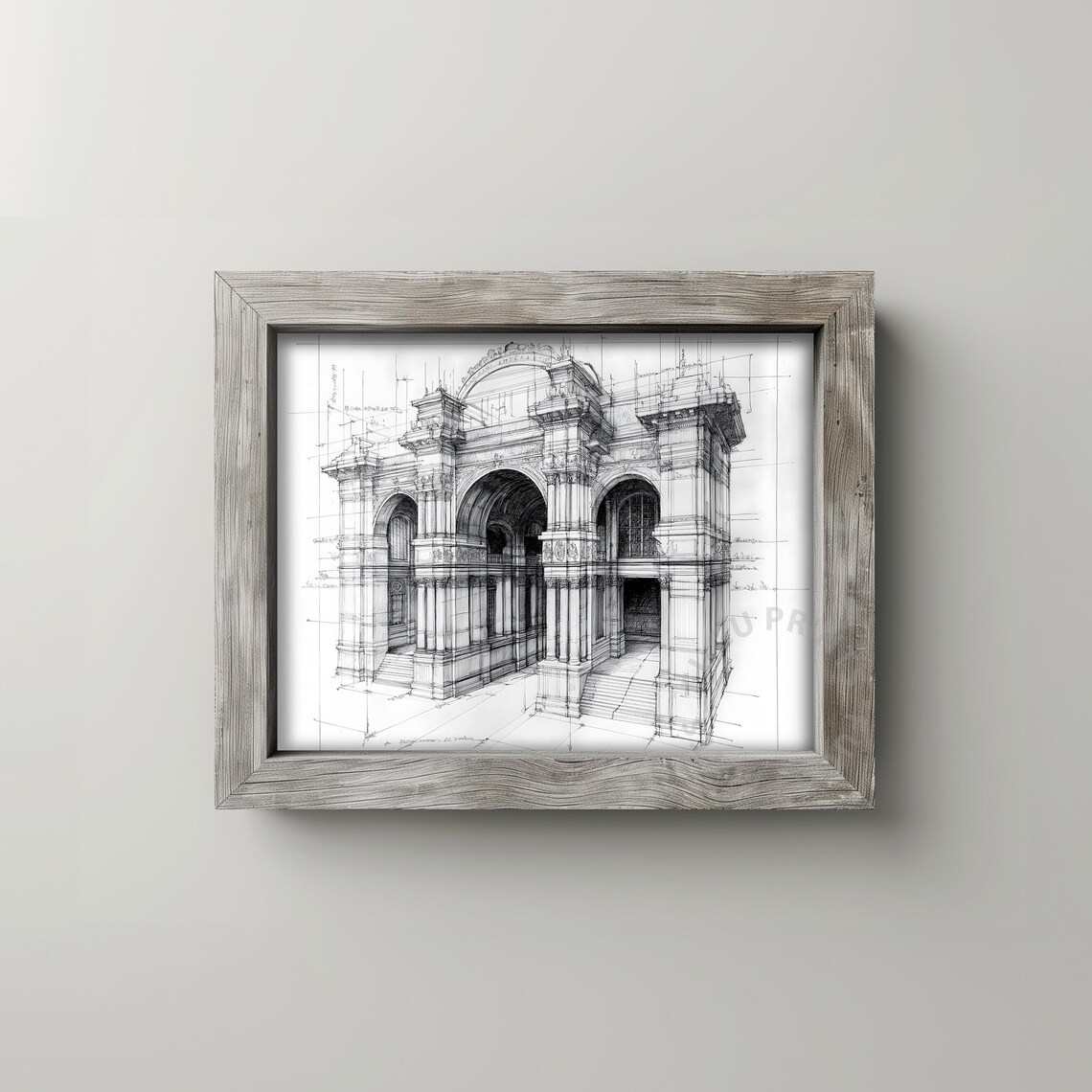 Classical Building Architectural Sketch, Line Drawing Art - Image 2