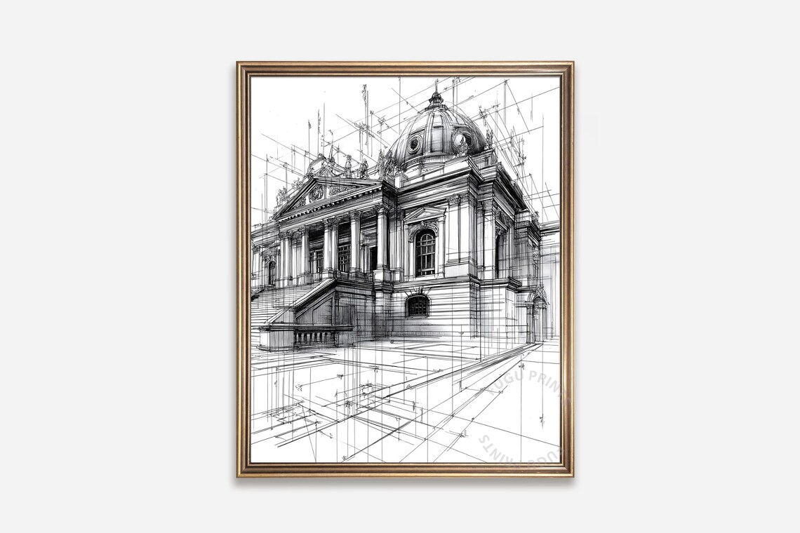 Architectural Sketch, Dome Building Illustration