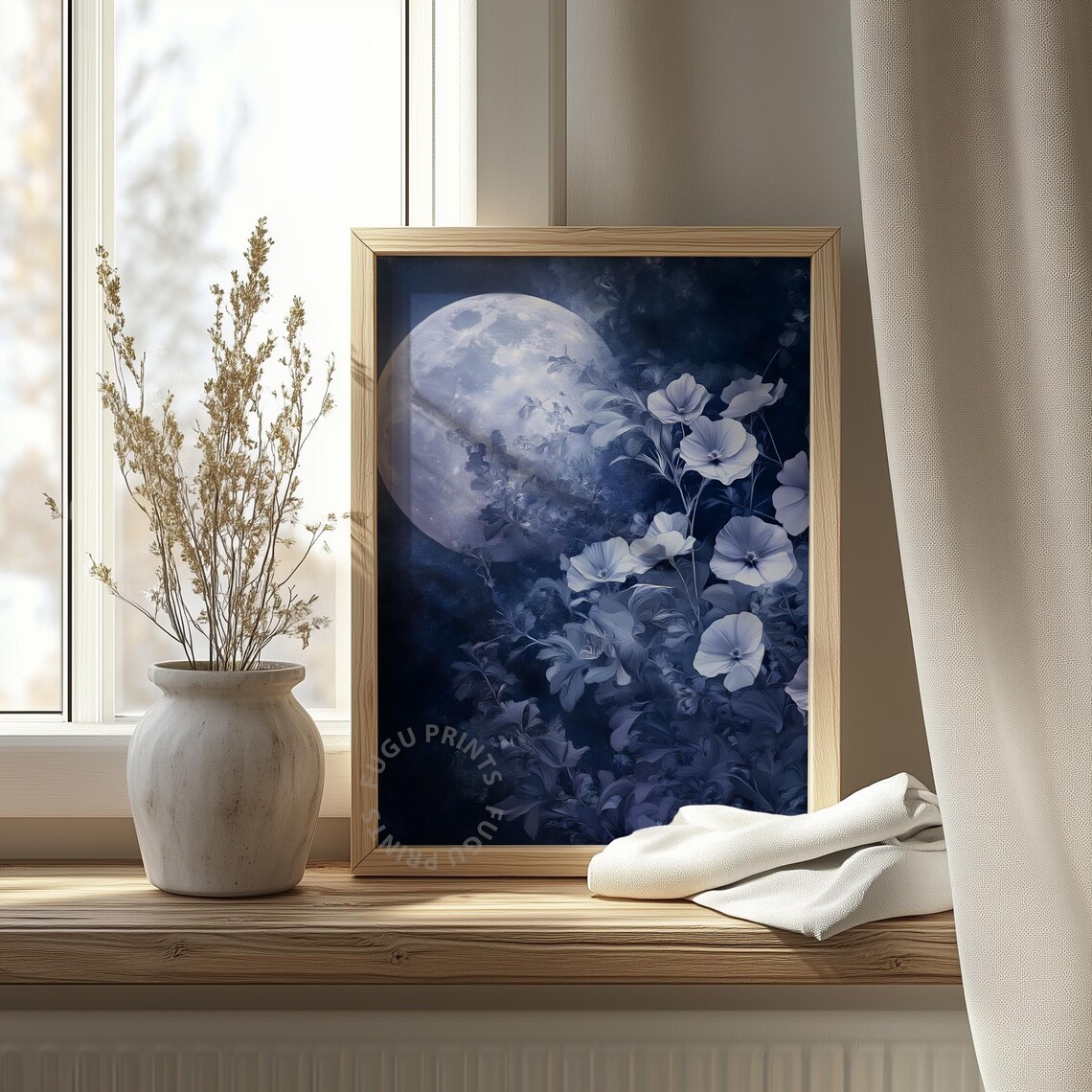 Moonlit Floral Art Print, Celestial Boho Decor - Image 4