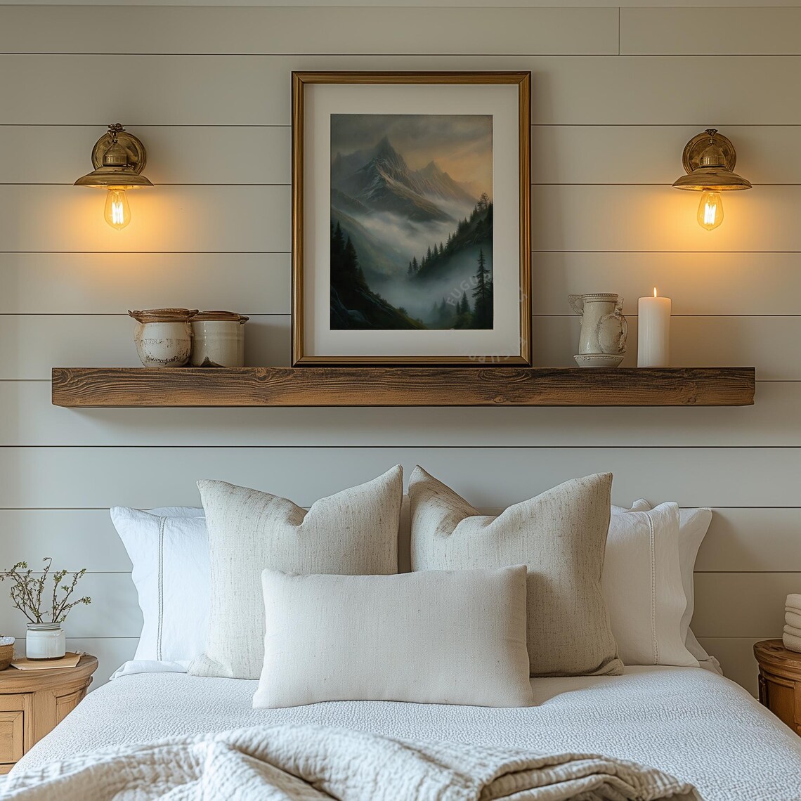 Misty Mountain Scandinavian Landscape Art Print - Image 2