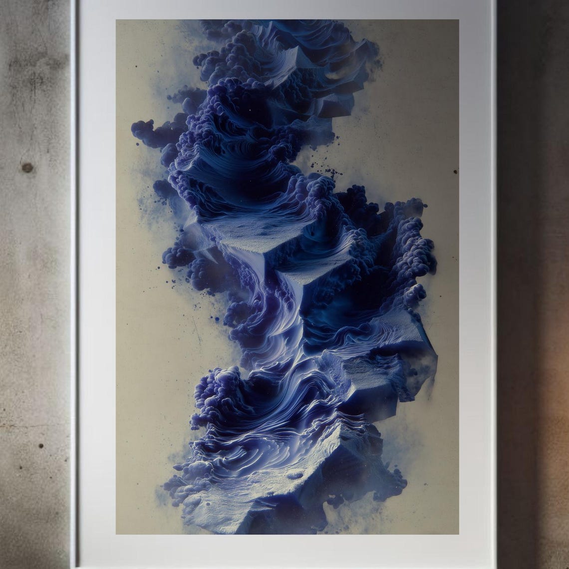 Abstract Cosmic Wave Print Surreal Blue Celestial Art 5 Sizes