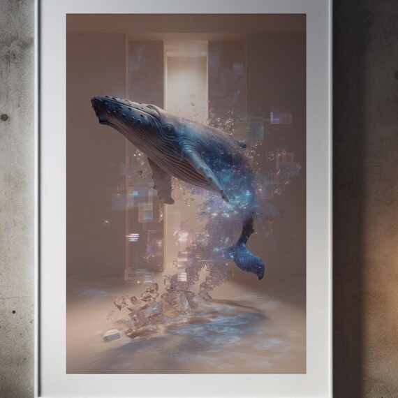 Celestial Whale Surreal Ocean Wall Art Print Fantasy Animal Poster Dreamlike Underwater Decor