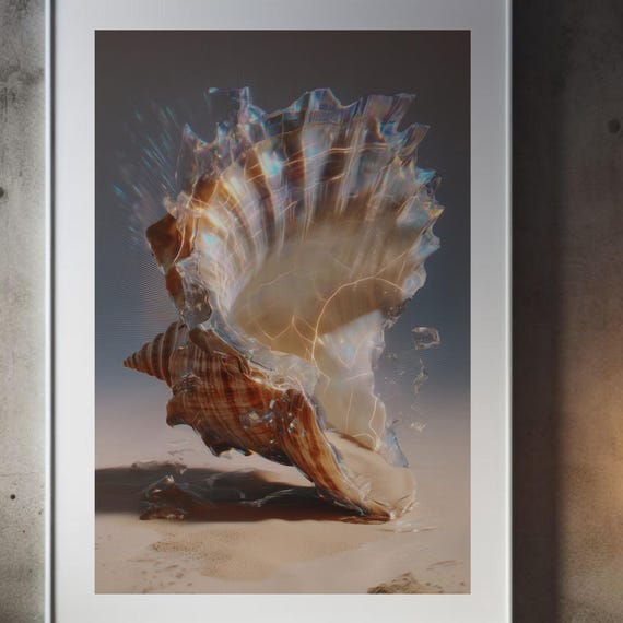 Shattered Seashell Abstract Coastal Wall Art Print Surreal Ocean Beach Poster 5 Sizes