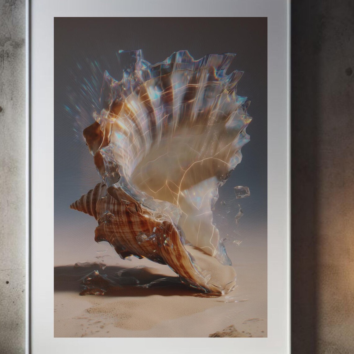 Shattered Crystal Seashell Surreal Coastal Ocean Beach Poster