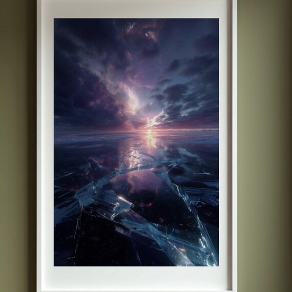 Surreal Ice Sunset Landscape Art Print Fantasy