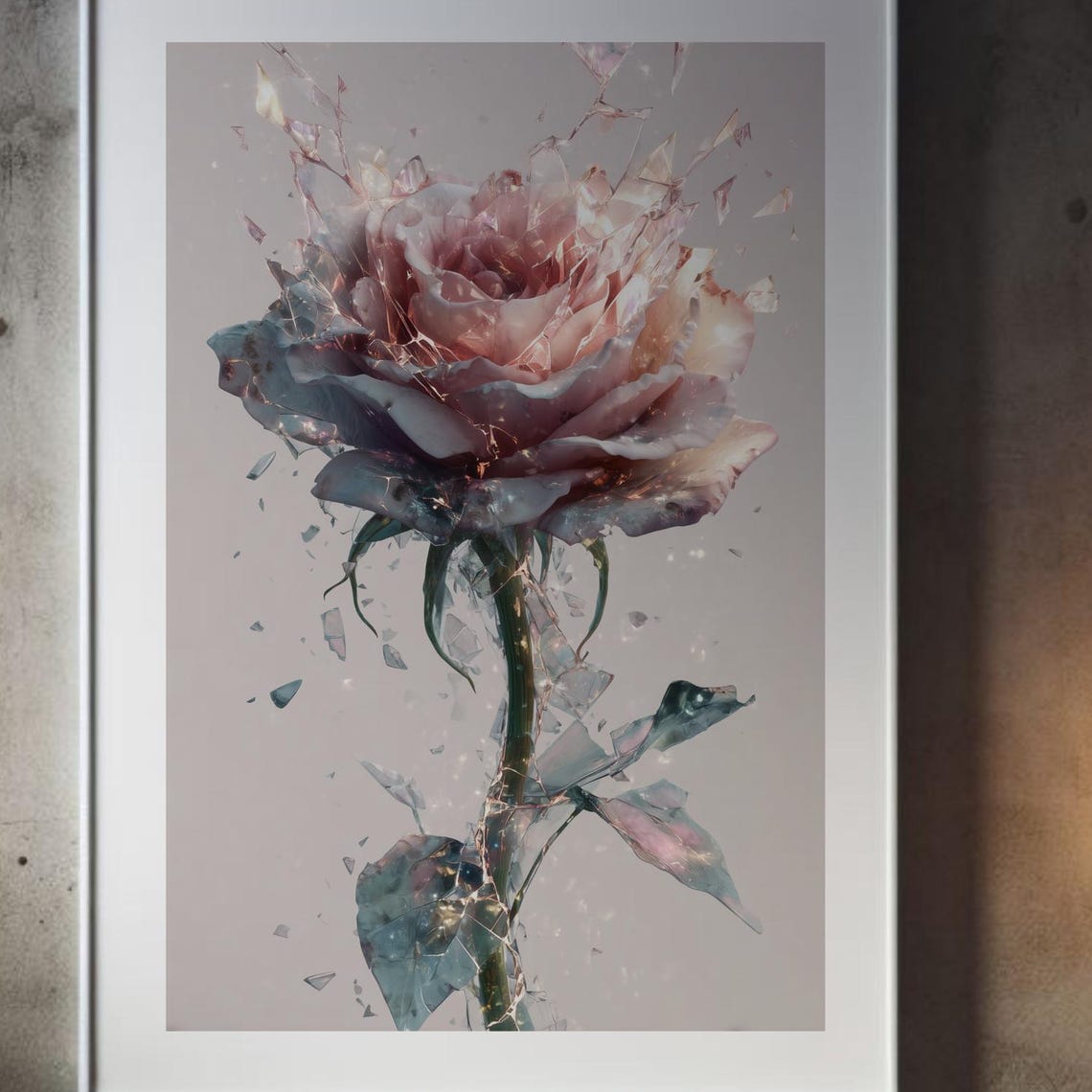 Shattered Glass Blush Pink Rose Abstract Floral Explosion Poster