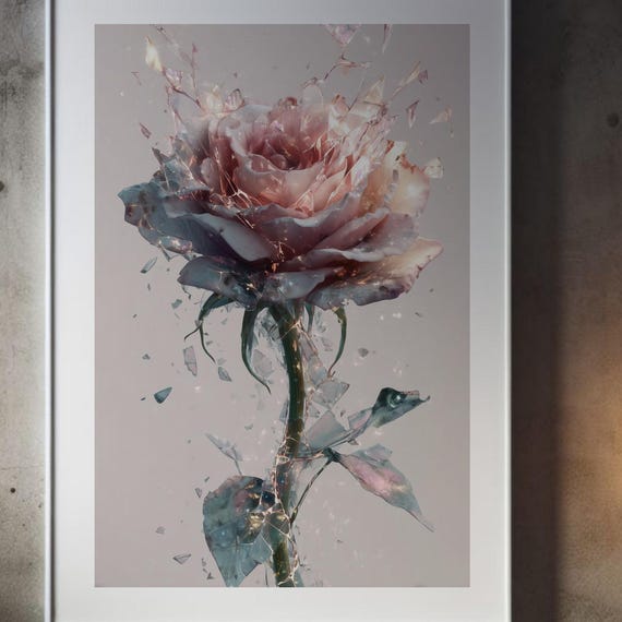 Shattered Rose Abstract Floral Wall Art Print Surreal Glass Flower Poster 5 Sizes