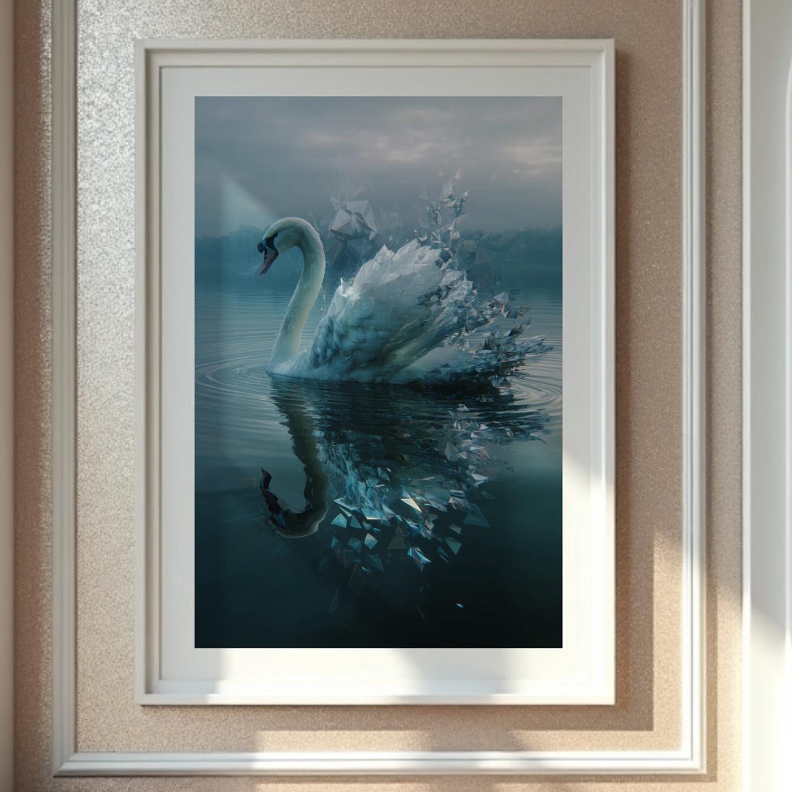 Crystal Swan Surreal Lake Bird Wall Art Print Elegant Fantasy Poster 5 Sizes
