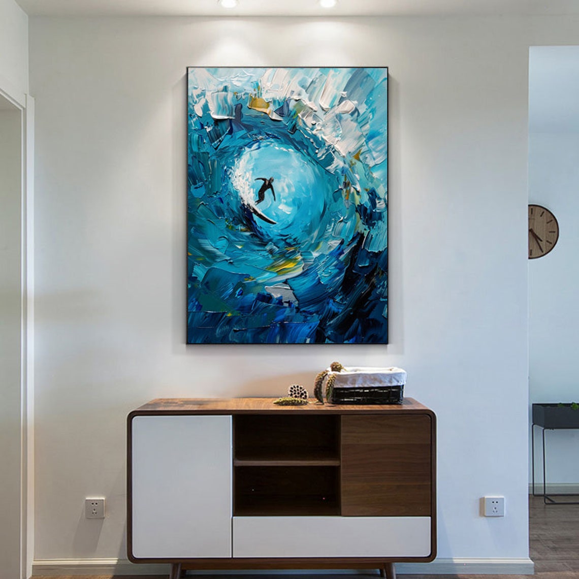 Bold Surfer Riding Deep Inside a Towering Blue Ocean Wave Poster - Image 4