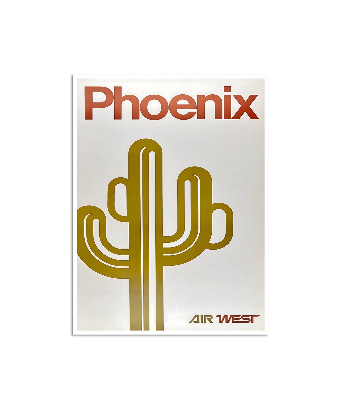 Phoenix Arizona Air West Poster Gold Saguaro Cactus Minimalist Retro