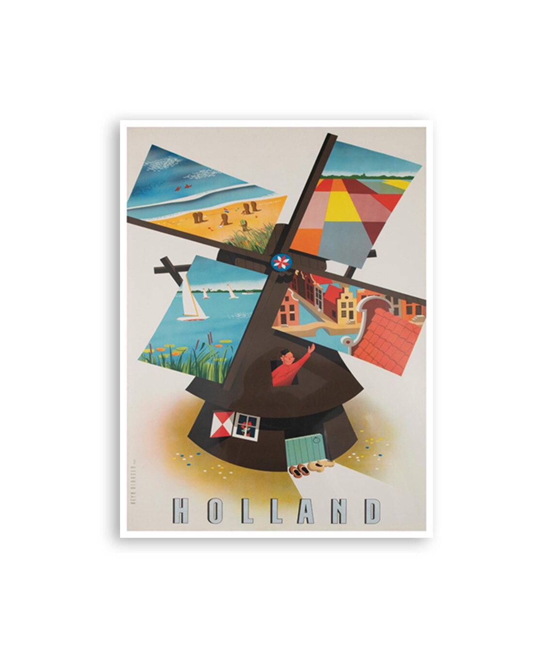 Holland Windmill Sails Tulip Beach Canal Collage Vintage Travel Poster