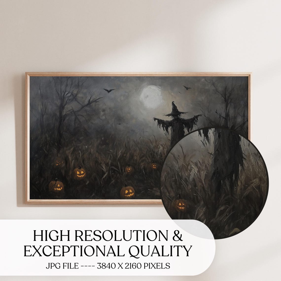 Scarecrow Pumpkin Patch Moonlit Night Spooky Halloween Art Poster - Image 3