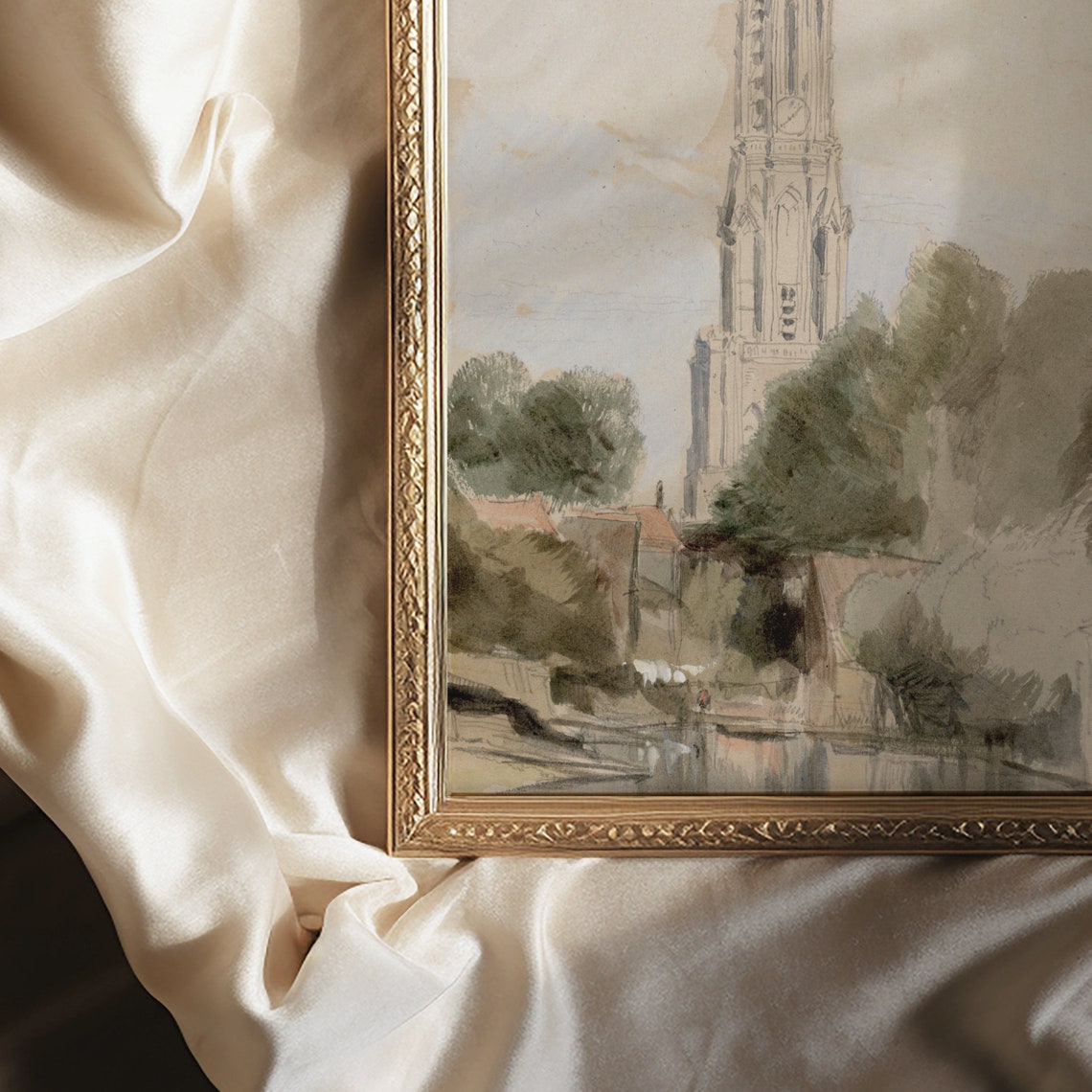 European Cathedral Print Wall Art Neutral Architecture Painting Muted Tone Artwork Vintage Home Decor 508 - Image 2