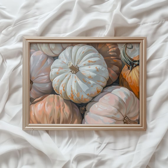 Pastel Pumpkin Patch White Spotted Pumpkin Fall Painted Print