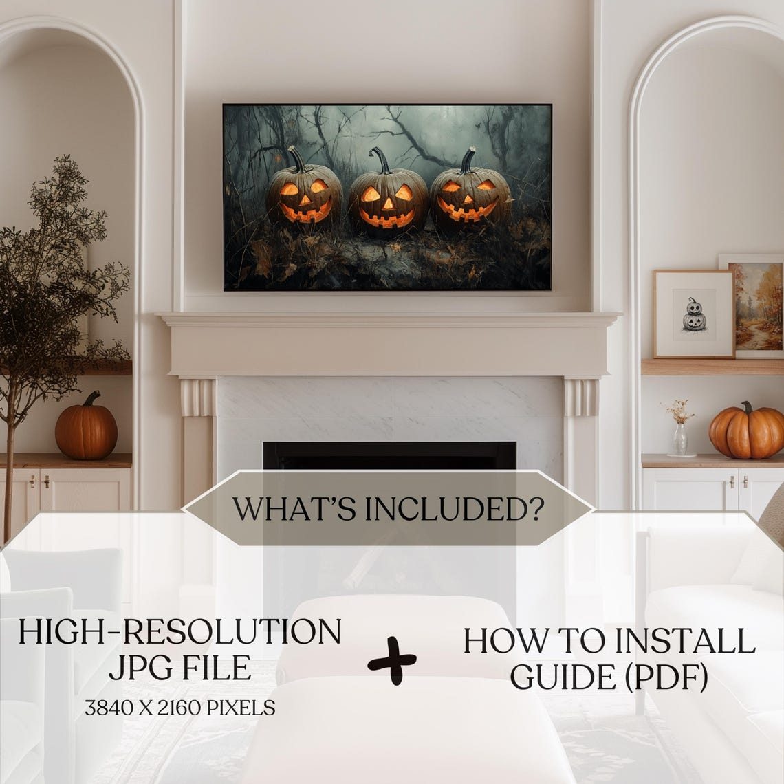 Three Glowing Jack O Lanterns in Misty Dark Forest Halloween Poster - Image 5
