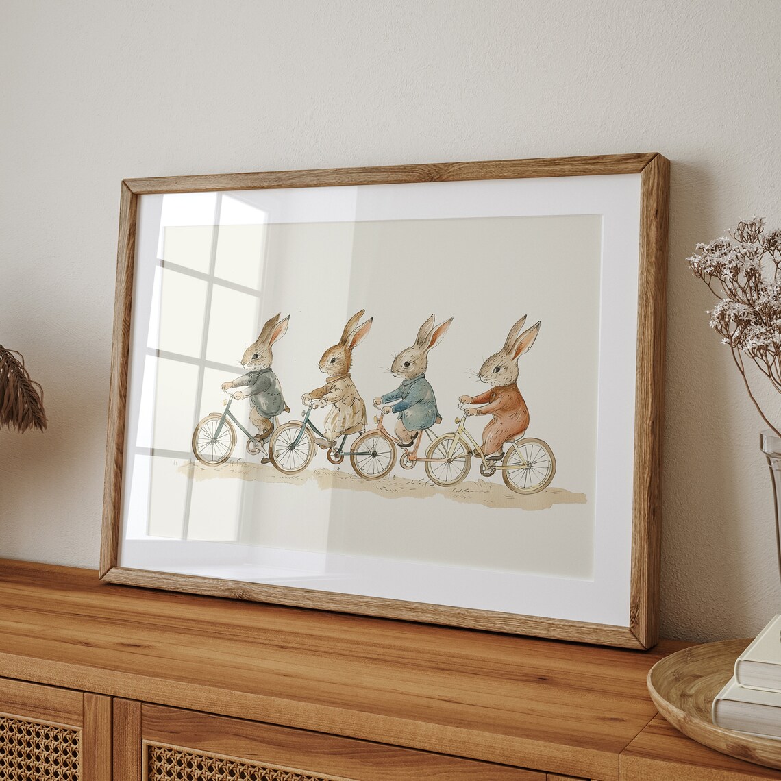Vintage Nursery Bicycle Bunnies Art Print - Image 3