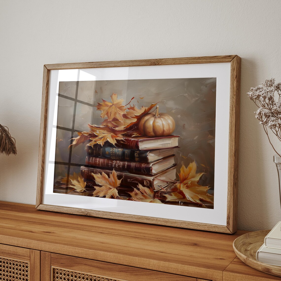 Vintage Books Stack Pumpkin Autumn Leaves Fall Still Life Poster - Image 5