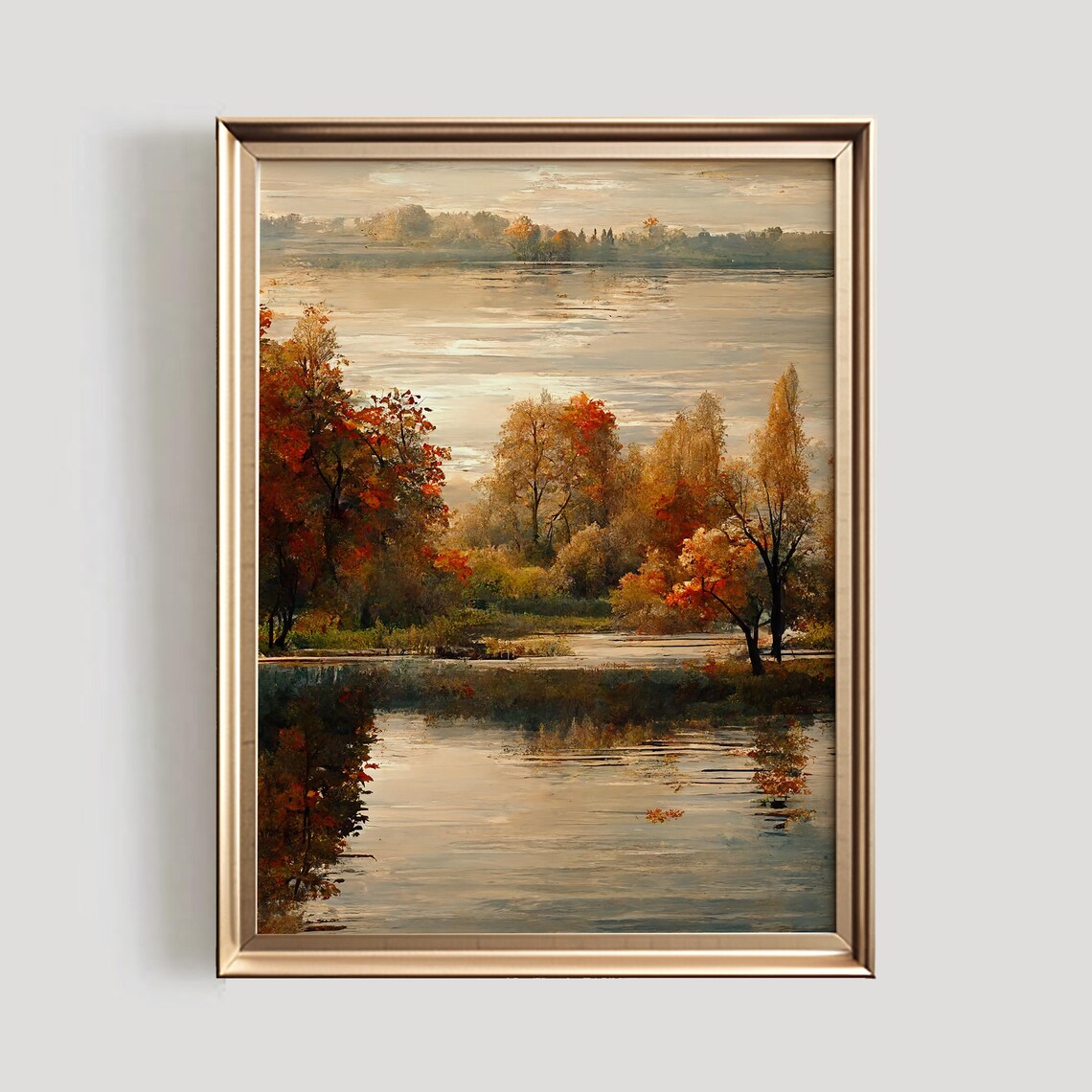 Autumn Landscape Poster, Fall Foliage Lake Art