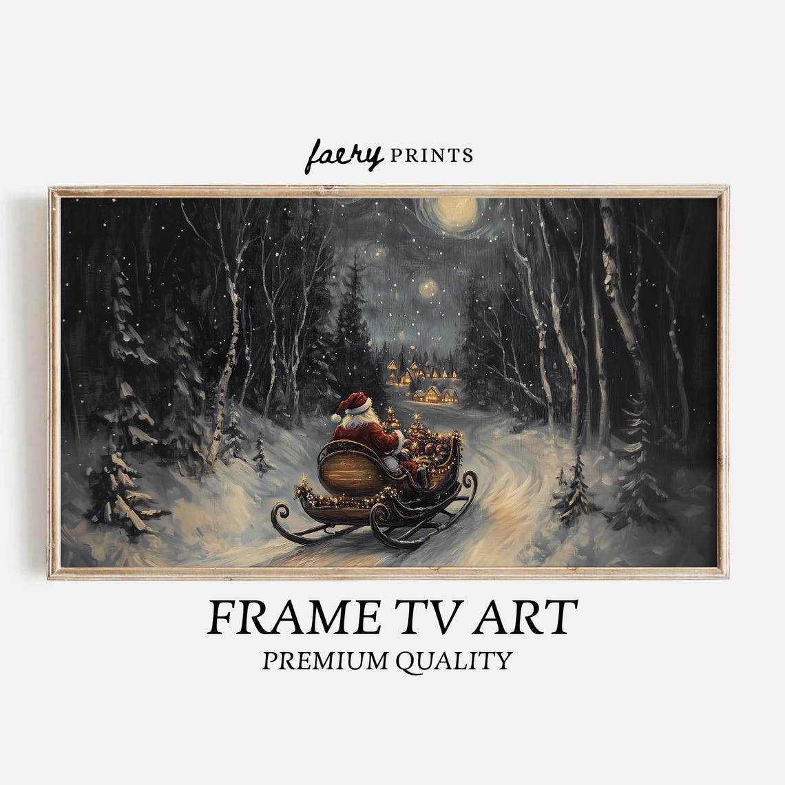 Santa Claus Sleigh Ride Through Snowy Night Forest Frame TV Poster