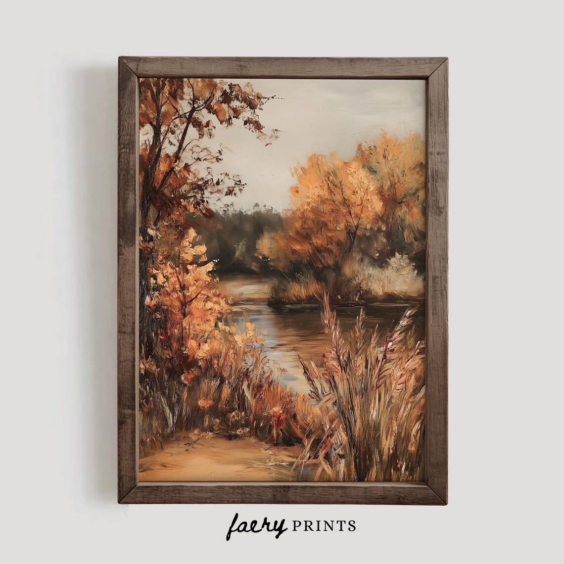 Golden Autumn Trees Along Quiet River Impressionist Landscape Poster - Image 3