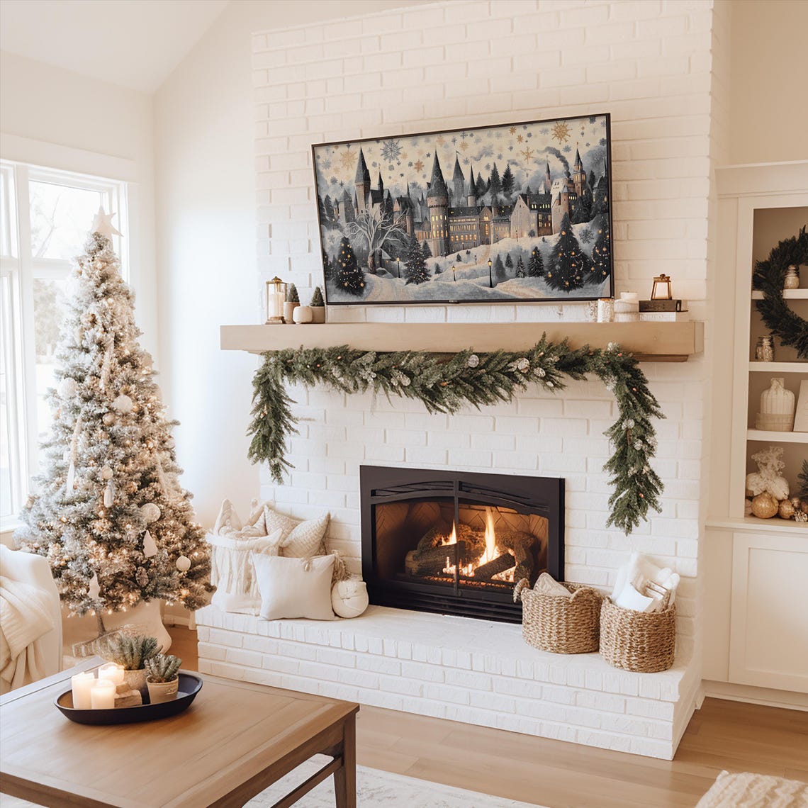 Snowy Christmas Castle With Twinkling Lights Holiday Village Poster - Image 3