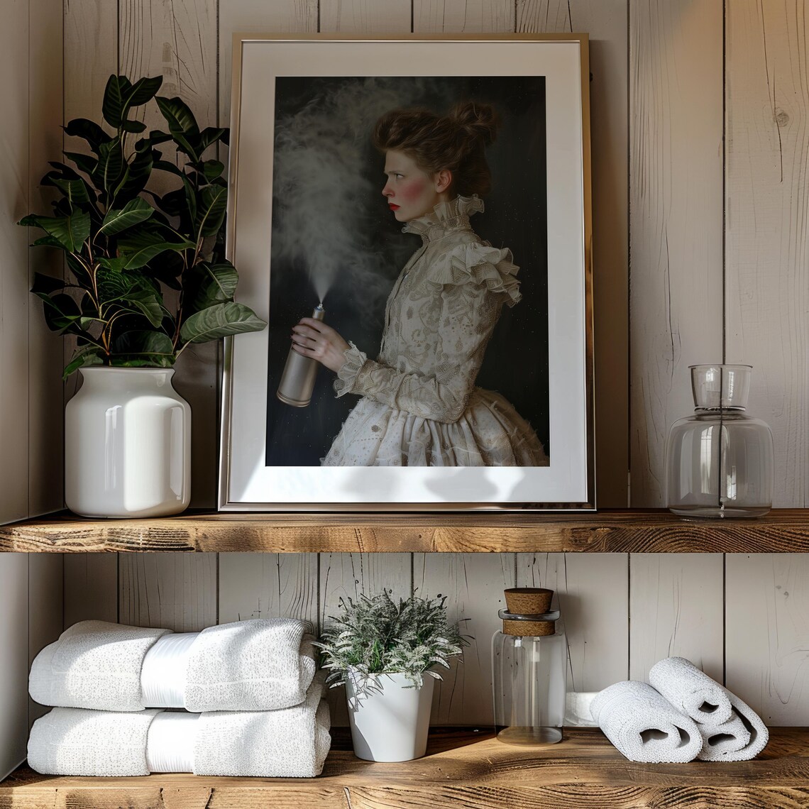 Victorian Lady Spraying Hairspray Quirky Funny Bathroom Decor Poster - Image 3