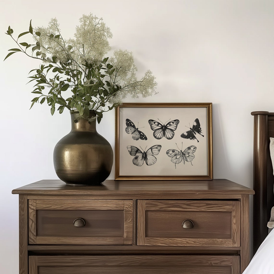 Five Vintage Butterflies Black White Engraving Study Art Print - Image 2