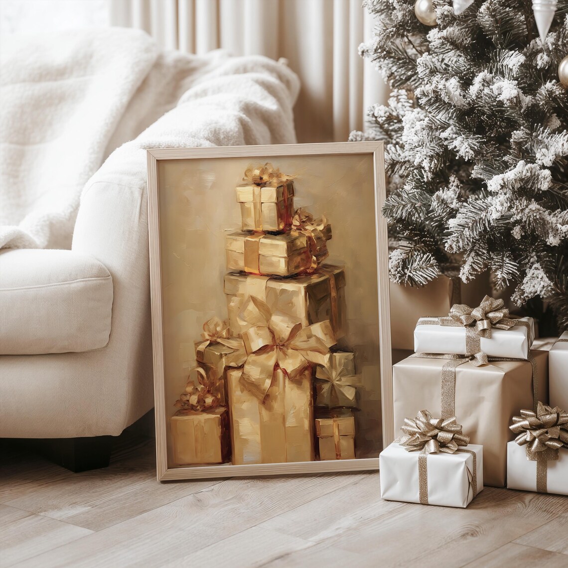 Gold Gifts Christmas Home Decor, Vintage Holiday Print - Image 4