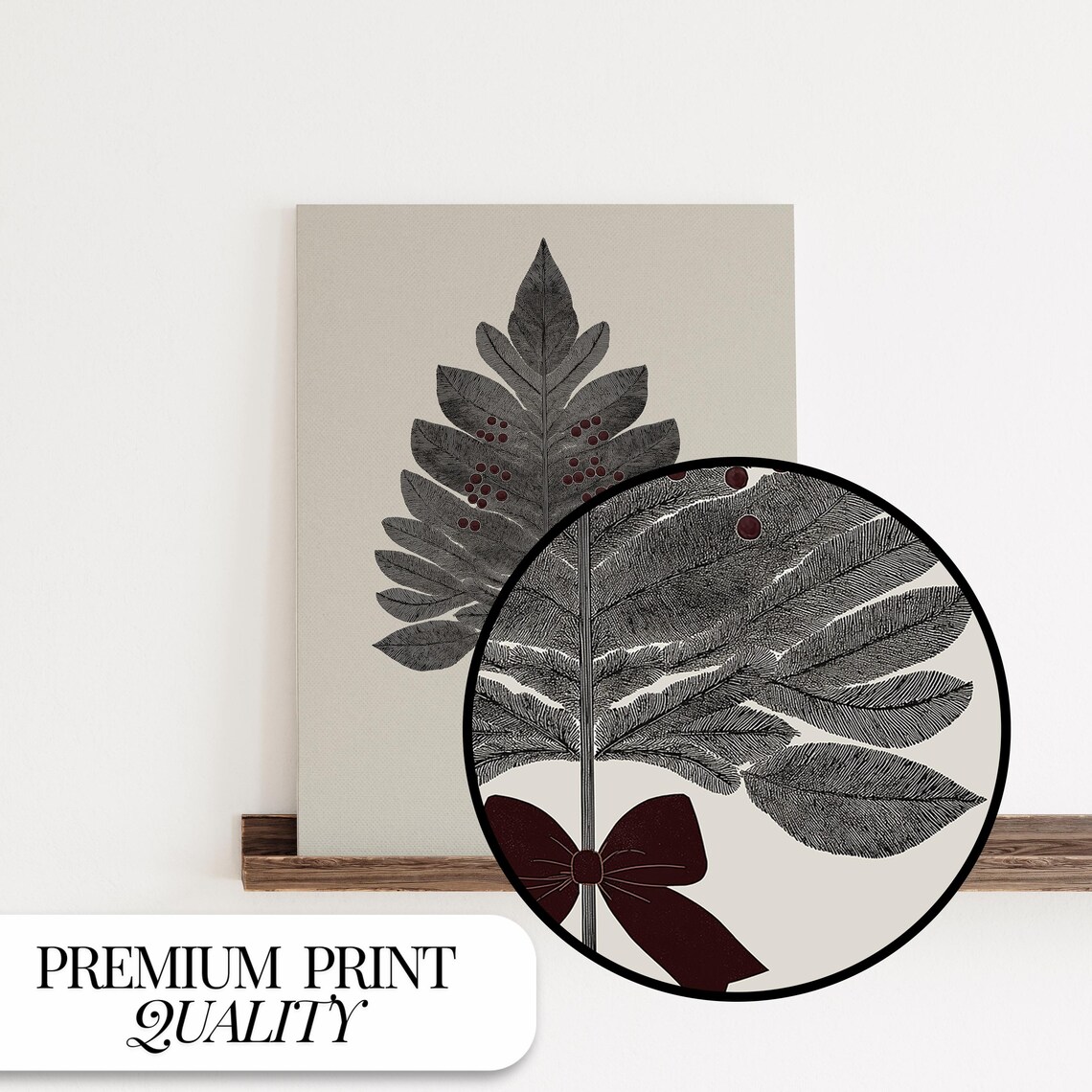Rustic Holiday Foliage, Minimalist Festive Botanical Art Print - Image 2
