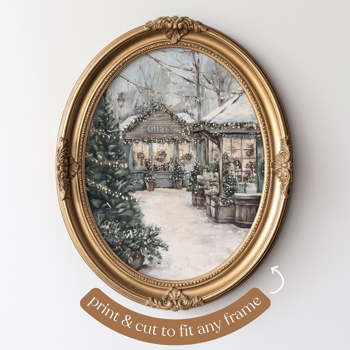 Winter Market Scene Art Print, Festive Holiday Decor - Image 4