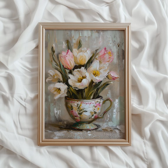 Spring Floral Painting, Light Academia Art Print