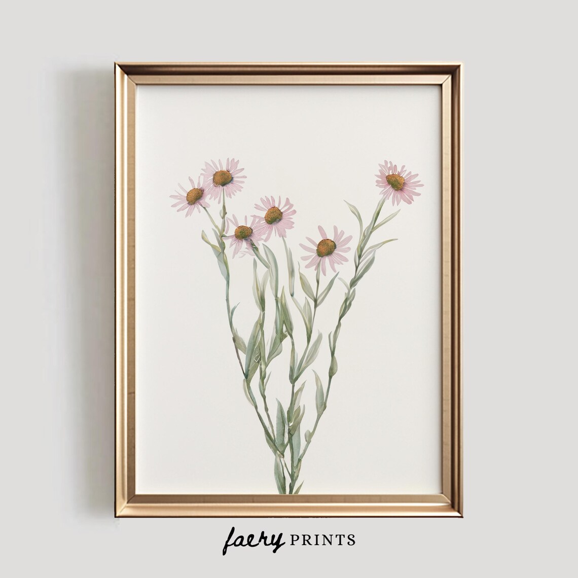 Soft Pink Minimalist Wildflowers, Farmhouse Floral Print
