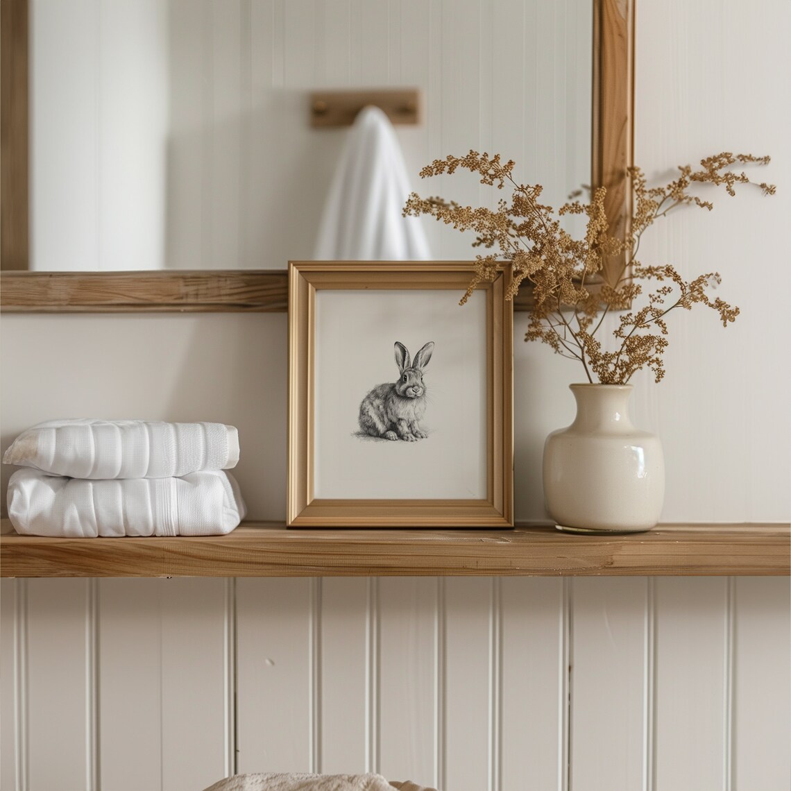 Rabbit Sketch Bunny Art Print, Neutral Animal Decor - Image 2