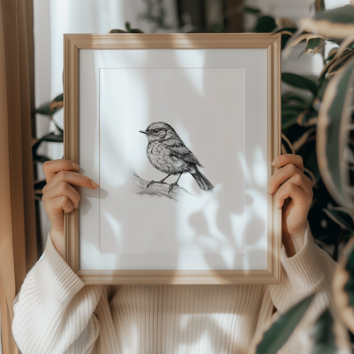 Chickadee Bird Sketch Art Print, Monochrome Drawing - Image 2