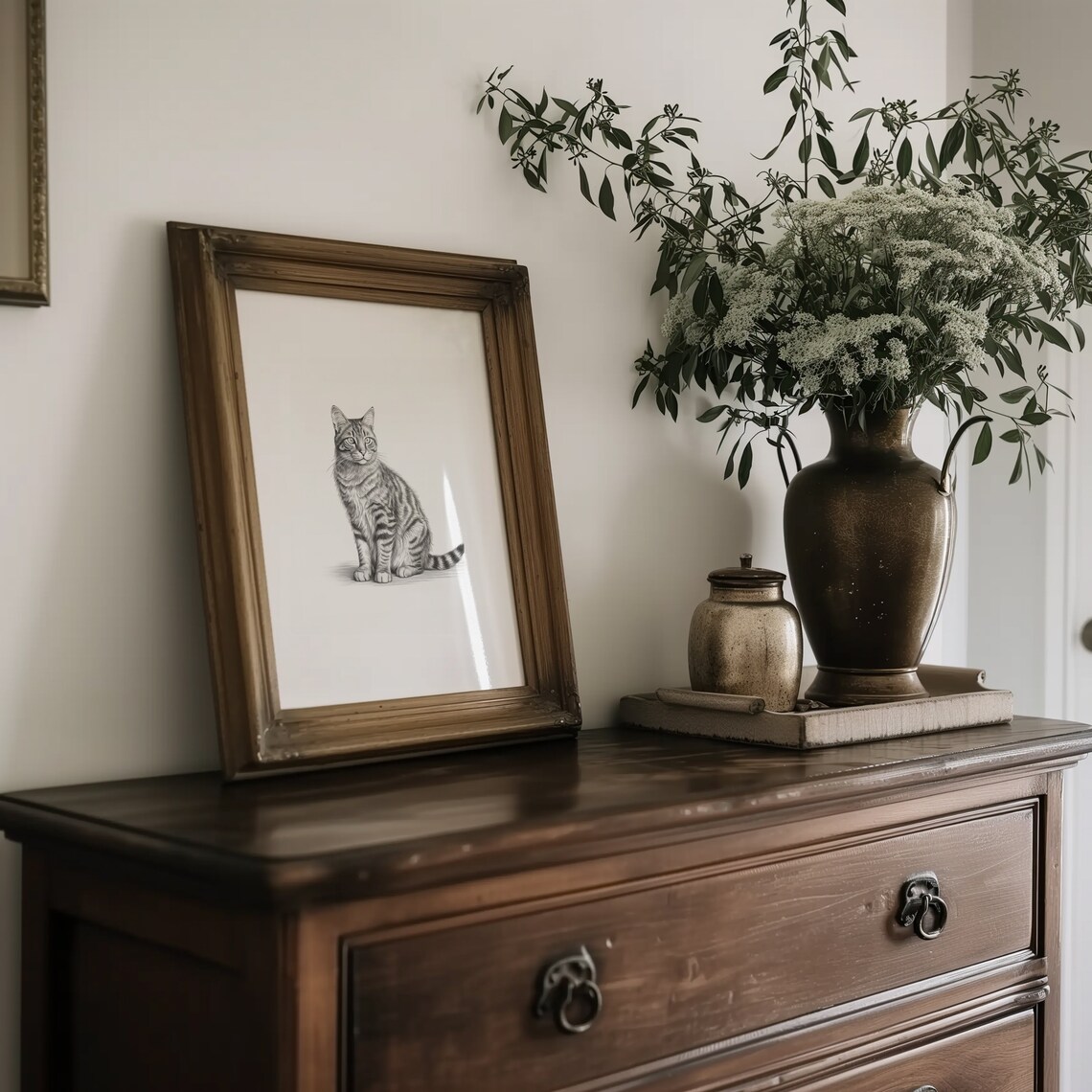 Tabby Cat Sketch, Black And White Art Print - Image 4