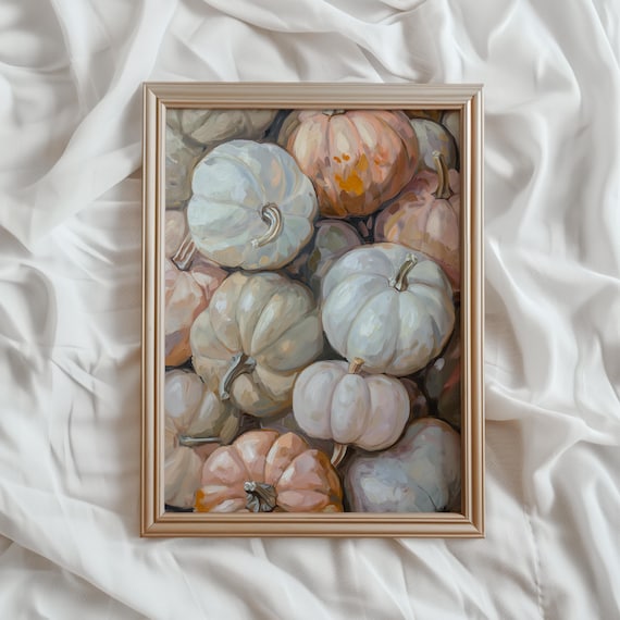 Pastel White and Blush Pumpkin Patch Watercolor Art Fall Poster