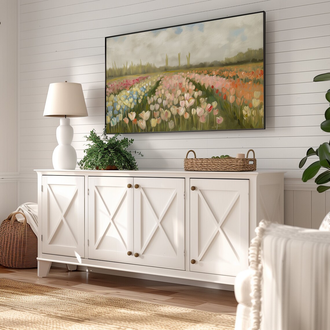 Spring Tulip Field Landscape, Vintage Farmhouse Art Print - Image 2