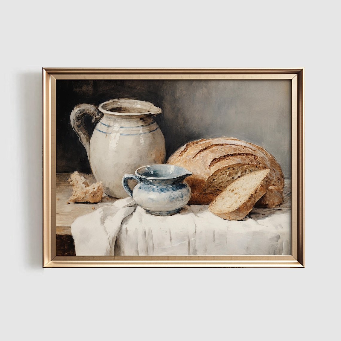 Sourdough Bread Still Life, Rustic Kitchen Art Print