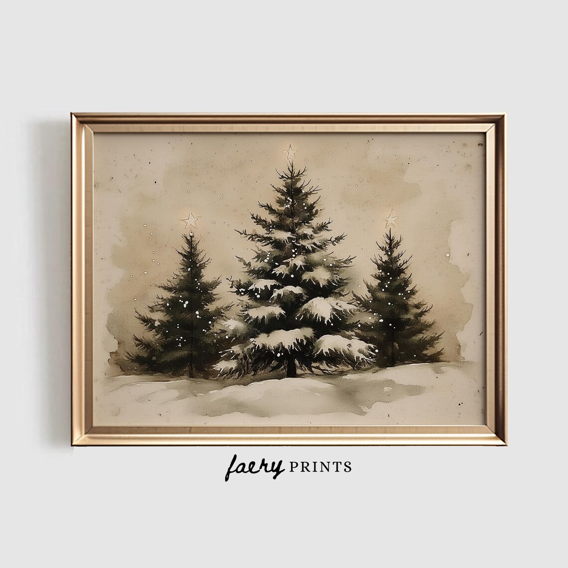 Vintage Christmas Tree Landscape Art Print