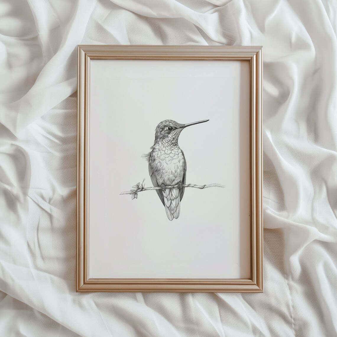 Hummingbird Sketch Art Print, Monochrome Bird Art