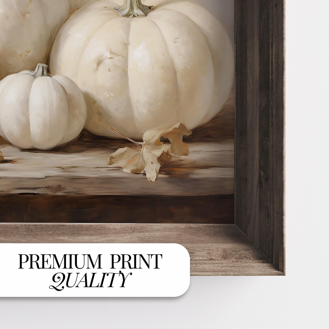 Vintage White Pumpkin Art Print, Rustic Fall Painting - Image 2
